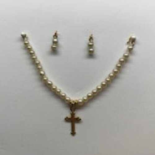 Devotion Vintage Pearl Necklace w/cross and earrings
